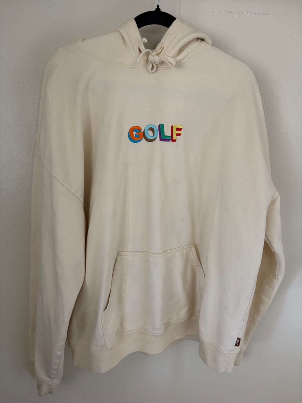 Golf Le Fleur Cream Pullover Hoodie with Rainbow GOLF Embroidery
